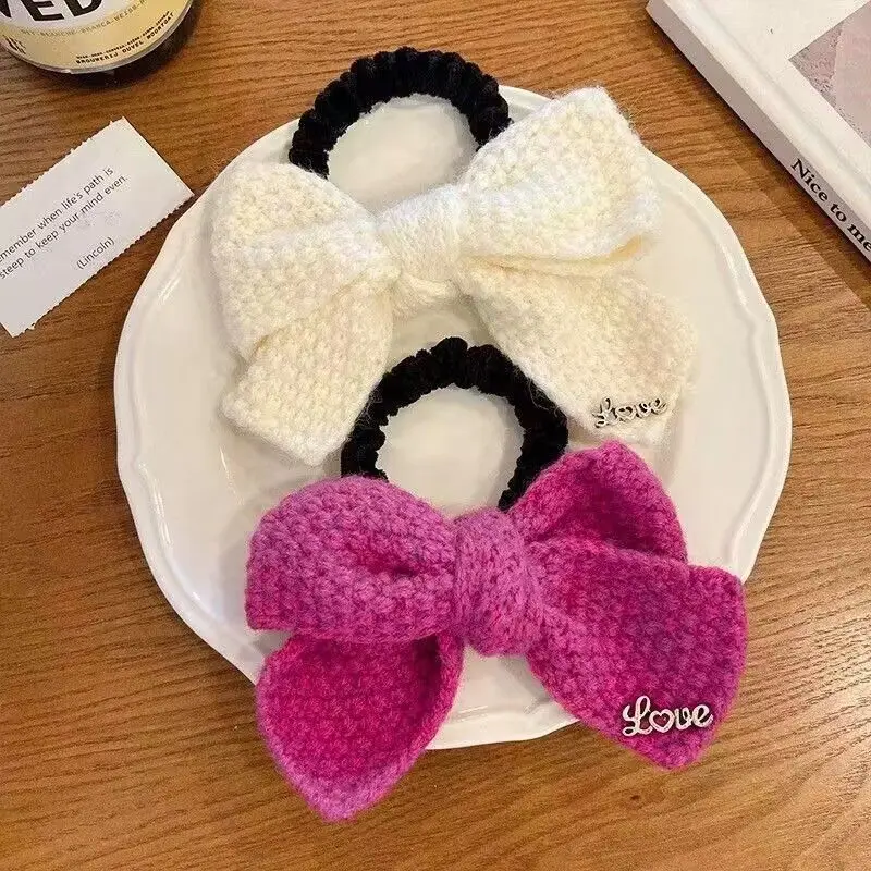 1 Fall/winter knitted bow for adult hair tie Hair tie hair circle hair tie sweet hair accessory