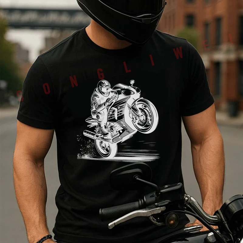 

Motorcycle Rider & Print Moto Tshirt Men's And Women's T-shirt Cotton Casual Short-sleeved O-neck Top Tees