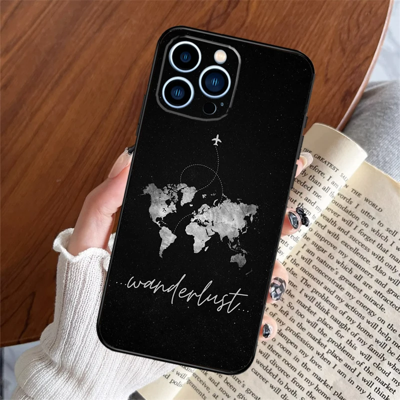 حافظة هاتف Wanderlust لهاتف آيفون 16 15 14 13 11 12 Pro Max Plus 12 13 Mini XR 16e Funda غطاء سيليكون