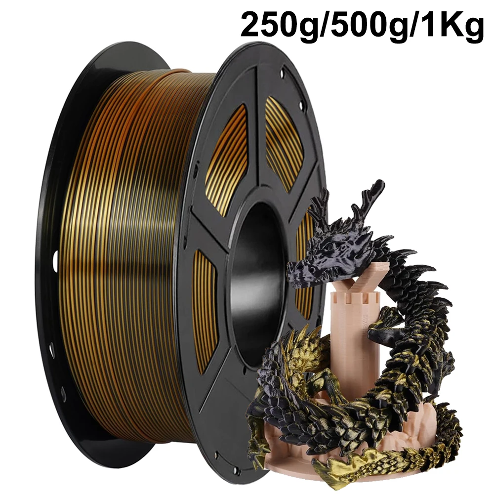 

Dual Color PLA Silk Gold Black 3D Printer Filament 250g 500g 1Kg Two Color silk Black glod 1.75mm for 3D Printing Material