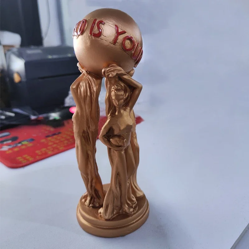 The World Is Yours Statue Resin Champion Sculpture Trophy Figurines Office Home Decor for Birthdays Graduations House-Warming