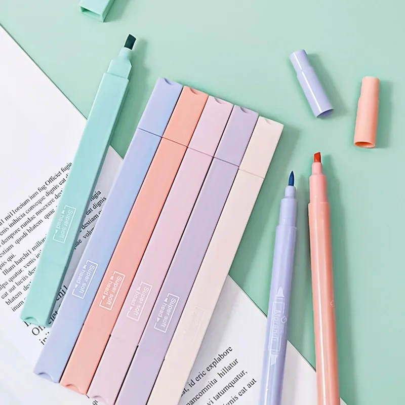 6 قطعة/المجموعة Morandi اللون قلم تحديد مزدوج الرأس أقلام تحديد عناصر القرطاسية العودة إلى اللوازم المدرسية الفتيات هدية