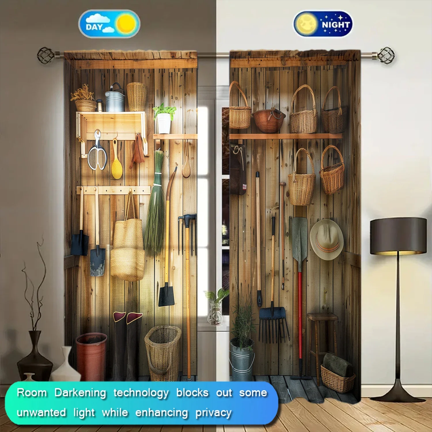 قطعتان من ستارة مطبوعة لأدوات البستنة لديكور المنزل - معالجة نافذة الجيب لغرفة النوم والمكتب والمطبخ وغرفة المعيشة #4