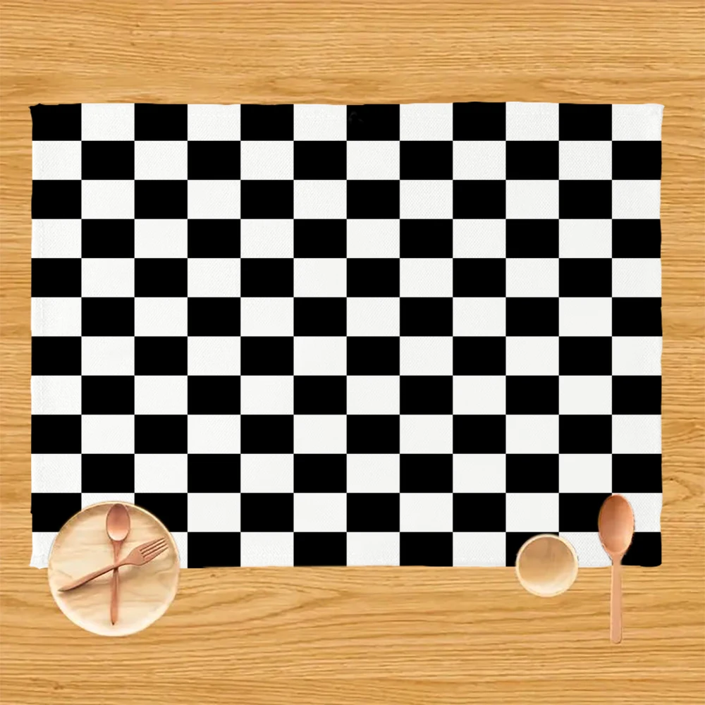 

Black-And-White-Checkered-Pattern-Vector Kitchen Decor Decorative Accessories Ableware Pads Room Dining Table Decor 5.23