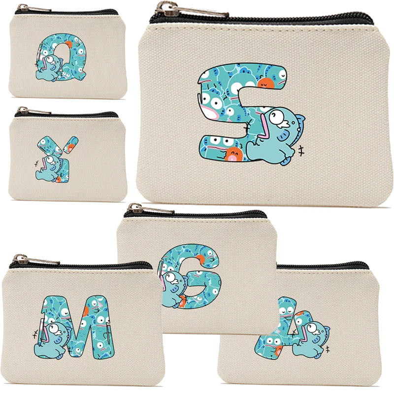 

Anime Kawaii Cartoon Hangyodon A-Z English Letter Printed Small Canvas Coin Purse Wallet Portable Key Card Storage Bag Pouch
