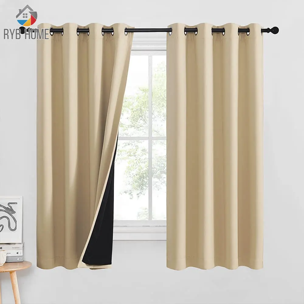 RYB HOME 100% Blackout Curtains For Living Room Window Curtains For Bedroom Curtains Fabrics Ready Made Finished Drapes