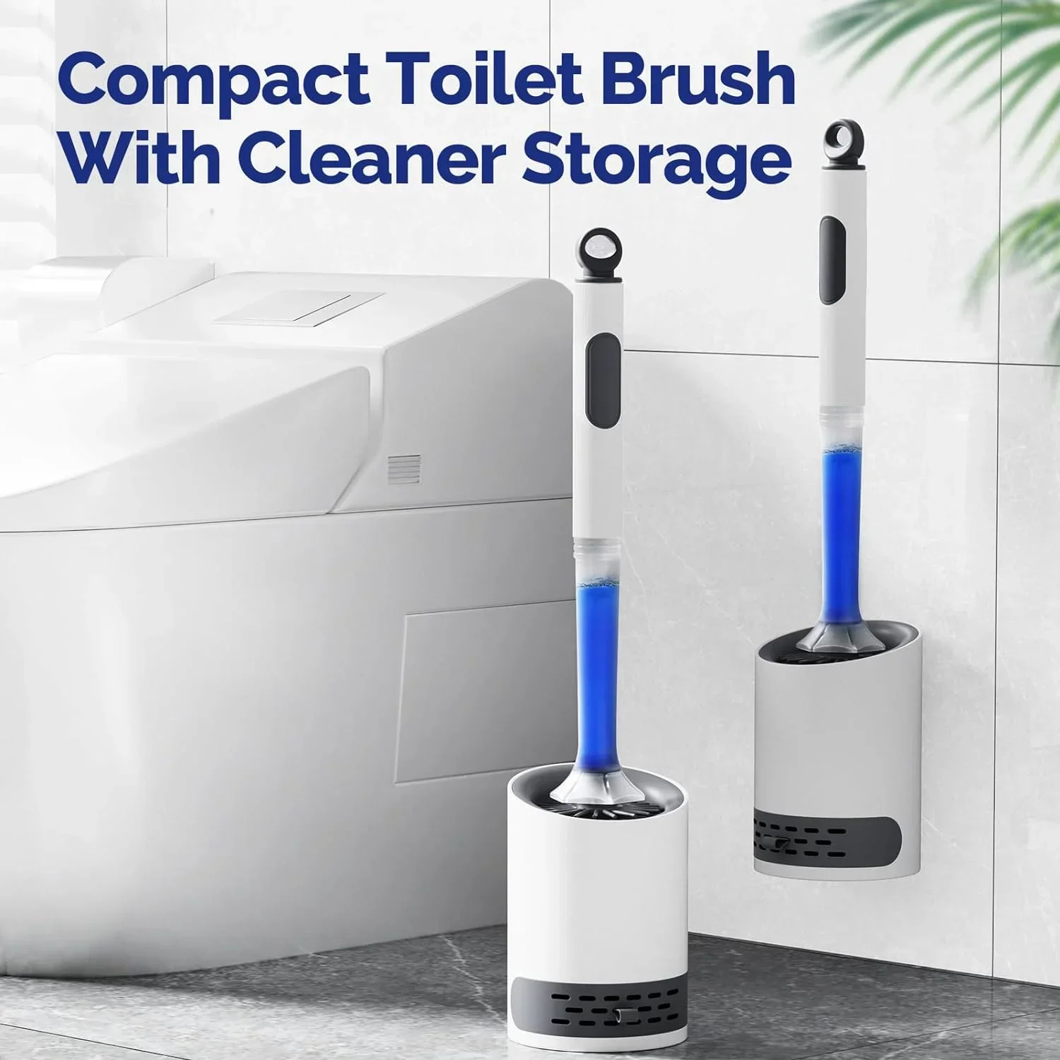 Toilet Brush Water Leak Proof with Base Silicone Wc Flat Head Flexible Soft Bristles Brush Soap Dispenser Quick Drying Holder