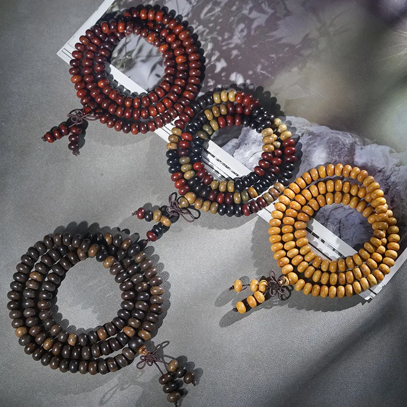 108 Pieces Sandalwood Abacus Beads Buddhist Prayer Bracelet Wooden Beaded Mala Necklace Hand Jewelry Gifts
