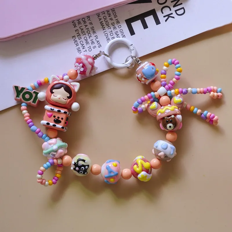 Bubble Sitting Posture Cartoon Beaded Phone Charm Original High-end Luxury Phone Case Chain Handmade DIY Decorative Cute Chain