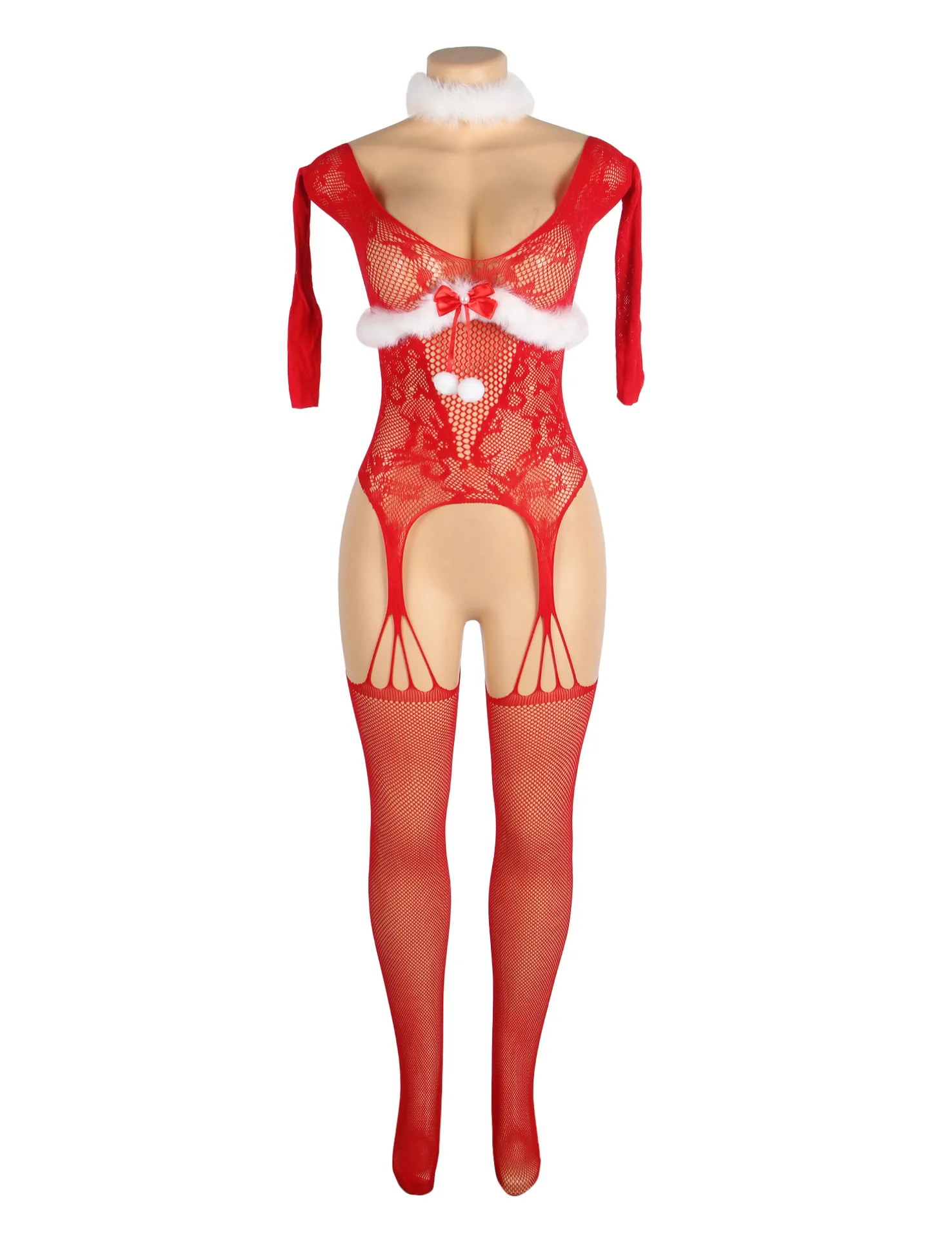 

Stylish Women's Sexy Fishnet See-through New Year Red Lingerie Underwear Lady Christmas Night Cosplay Bunny Girl Bodystockings