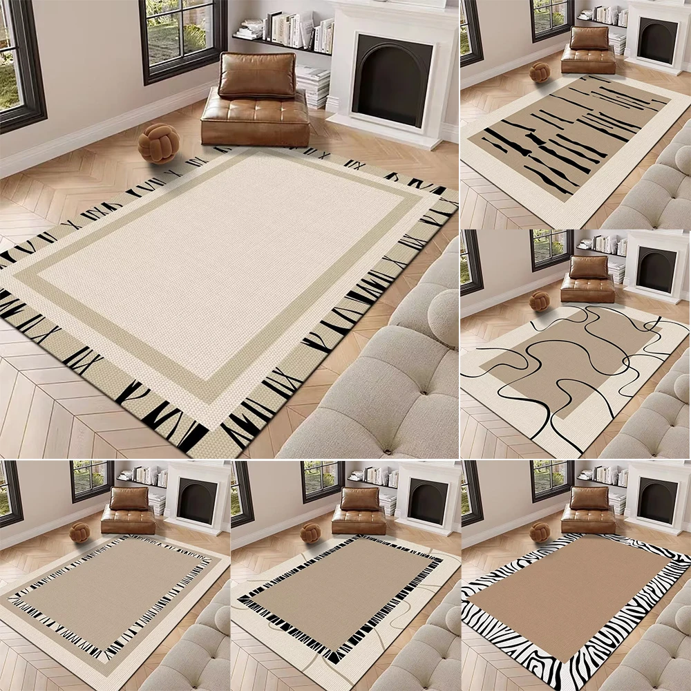 

Modern Minimalist Area Rug With Roman Numerals Zebra Stripes Geometric Patterns Soft Decorative Carpet For Home Decor