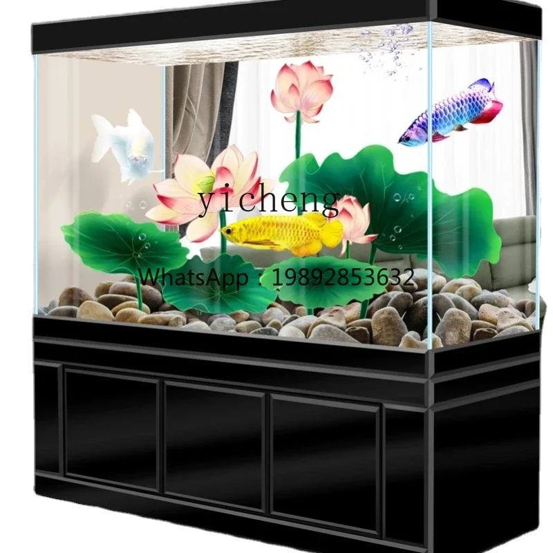 L2-4  Super White Glass Ornamental Fish Tank Medium and Large Bottom Filter Light Luxury Living Room Partition Household