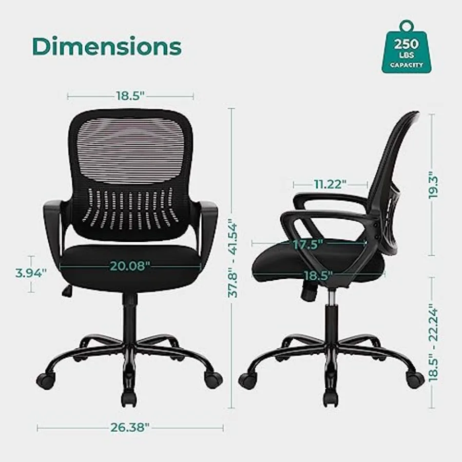 Home Office Chair, Mid Back Computer Ergonomic Mesh Desk with Large Seat, Executive Height Adjustable Swivel Task with Lumbar S