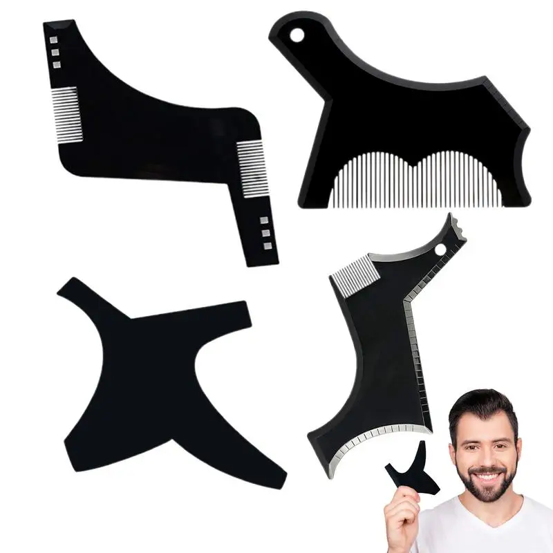 Beard Shaping Tool Beard Stencil Guide Template Set Of 4pcs  Professional Beard Comb Barber Pencil Liner For Lines Up & Edging