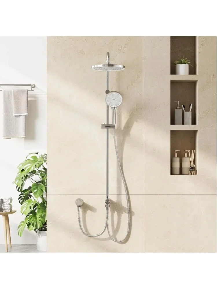 Modernes Duschsystem ohne Armatur – 25 cm Regendusche & Handbrause – Höhenverstellbar – 3 Arten von Düsen – Selbstreinigende Düsen – Einfache Installation – Duschsäule aus Edelstahl – Chrom