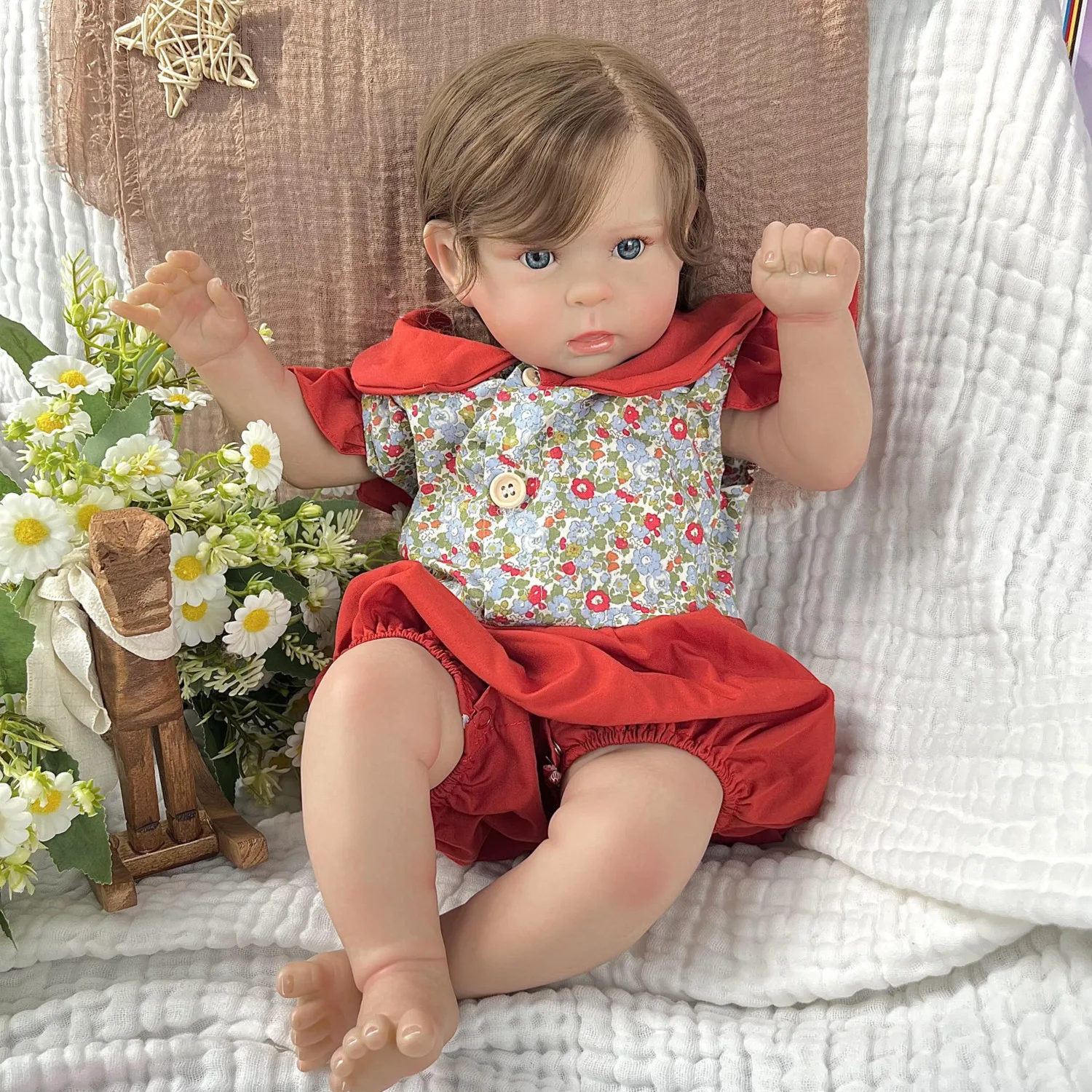 BZDOLL 48CM 19inch Reborn Baby Doll Cloth Body 3D Lifelike Skin Handmade Princess Toddler Fashion Birthday Gift for Girls