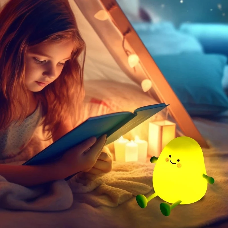 Cute Mango Night Light for Kids Rechargeable Dimmable Bedside Lamp Nursery Nightlight with Timing Setting and Touch Sensitive