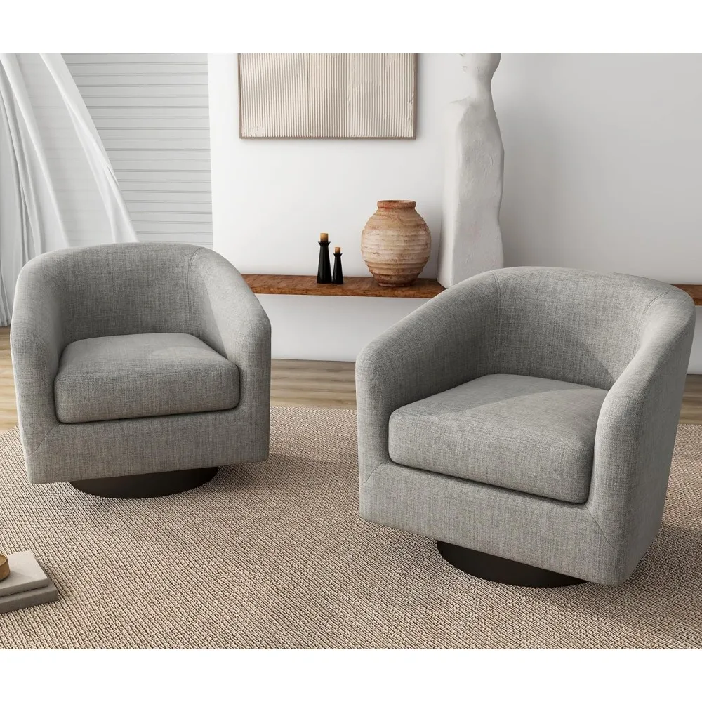 Swivel Barrel Accent Chairs Set of 2, Modern Round Club Arm Chair Upholstered Living Room Armchair, Single Sofa Seating Bedroom