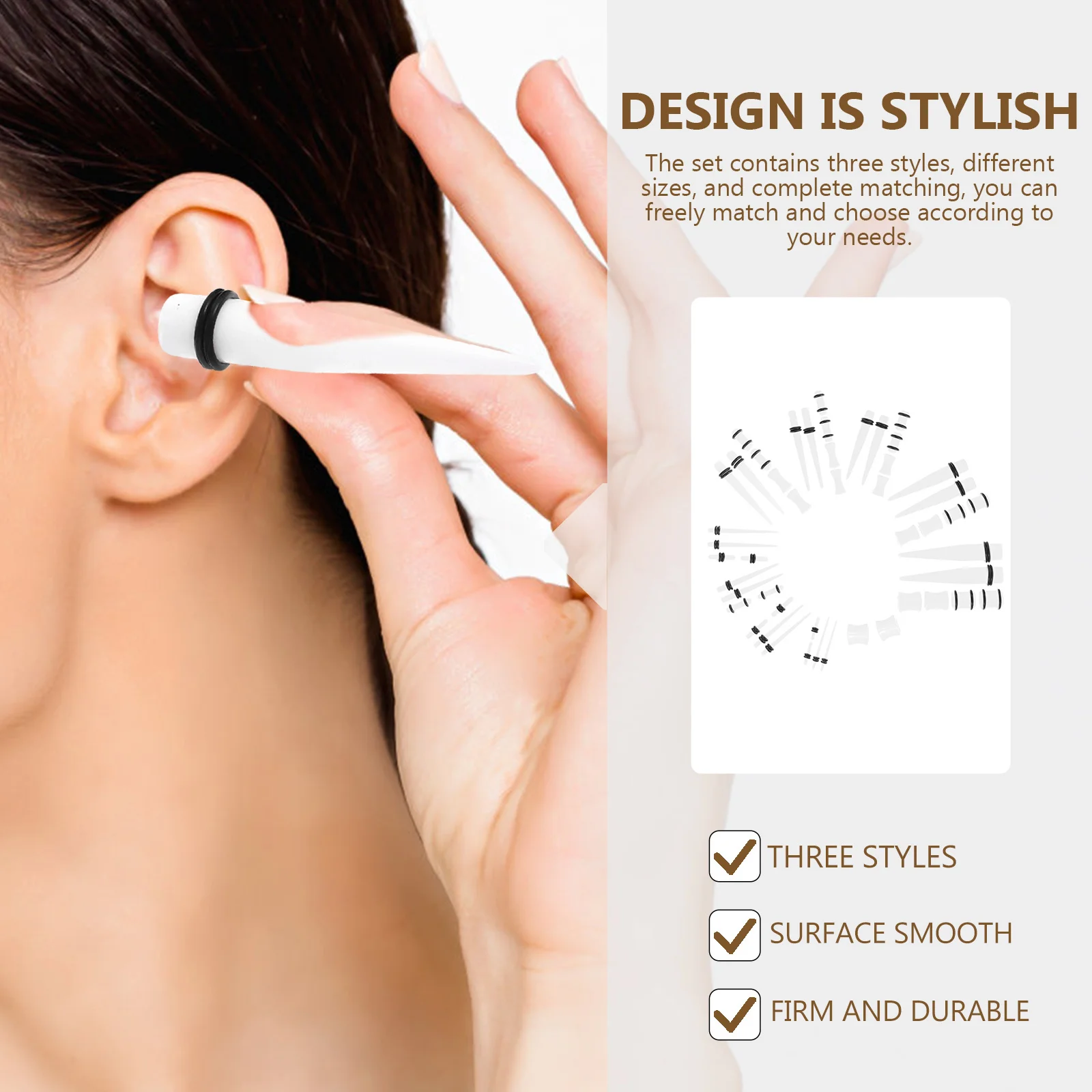 

48pcs Heart Shaped Ear Rings Acrylic Lightweight Smooth Stylish Unisex Ear Gauges Stretching Kit For Women Men