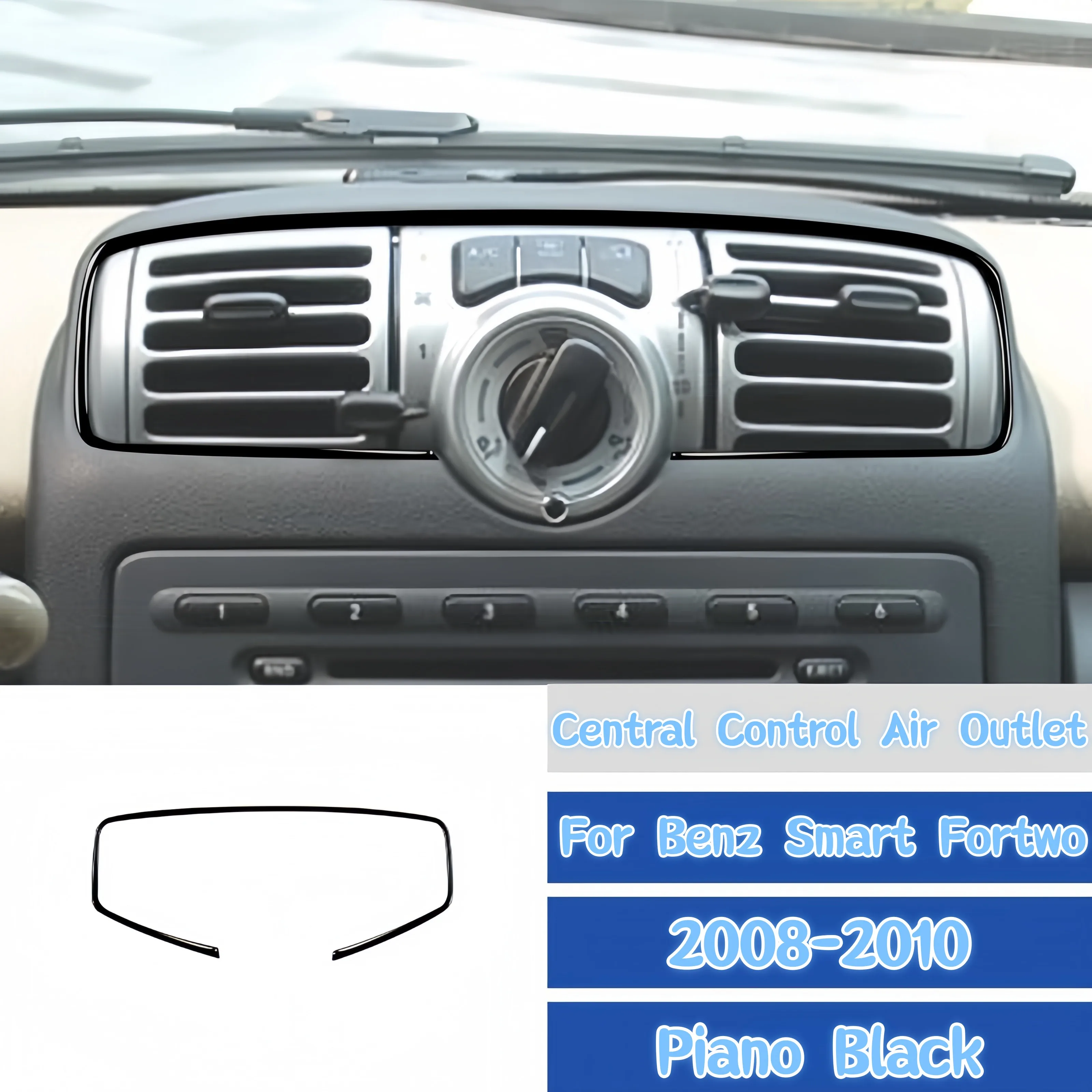For Benz Smart Fortwo 451 2008-2010 Piano Black Auto Central Air Outlet Frame Trim Cover Decor Sticker Car Interior Accessories