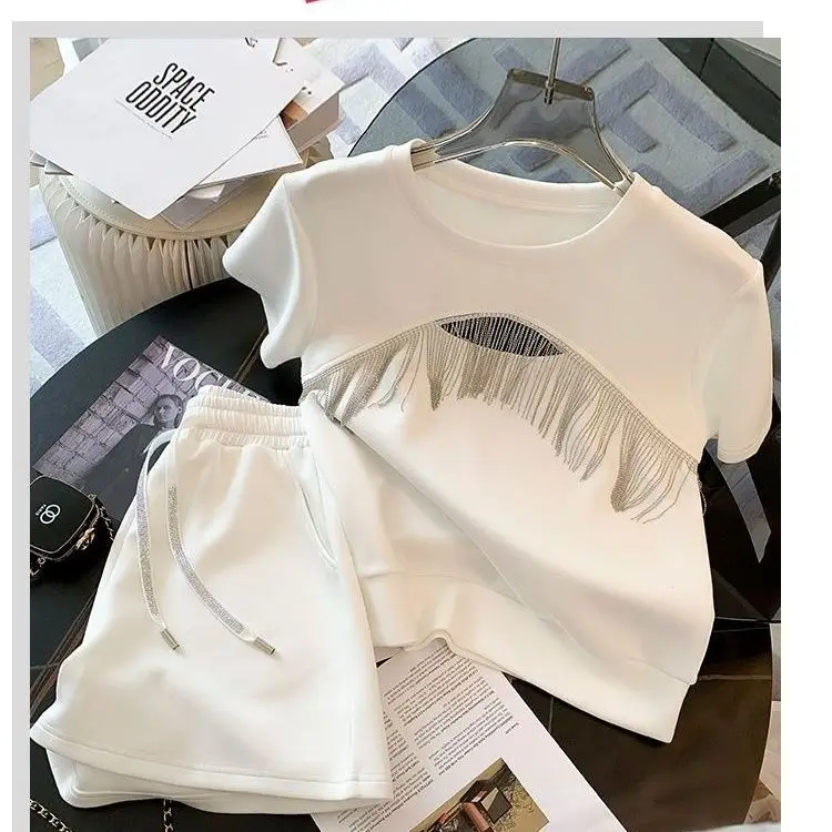 Summer Fashion New Design Hollow-out Tassel Short Sleeve Chic Short Pants Suit
