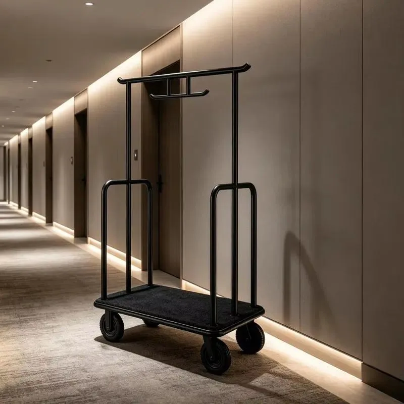 Black Modern Stainless Steel Heavy Duty Hotel Luggage Truck Commercial with 4 Wheels