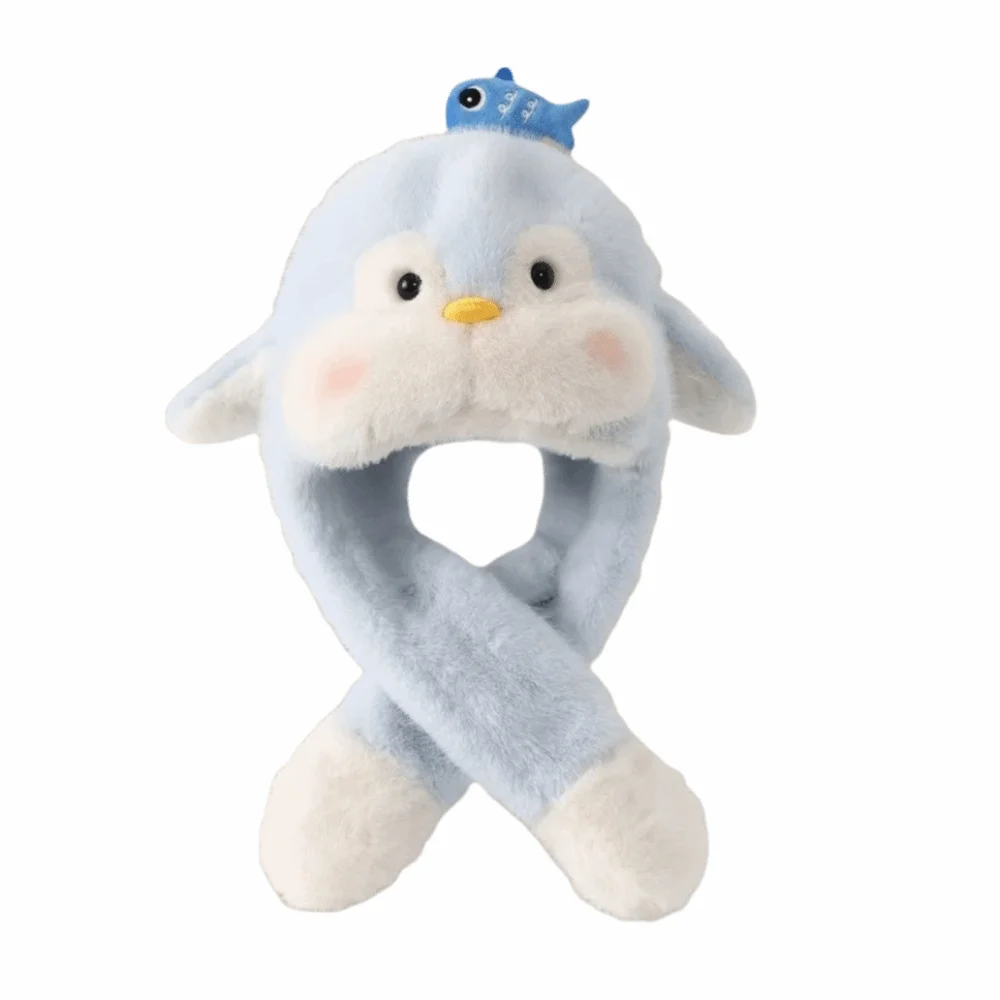 

Kawaii Fluffy Ear Protection Cap Solid Color Windproof Penguin Ear Moving Hat Thickened Warm Cartoon Penguin Hat Autumn/Winter