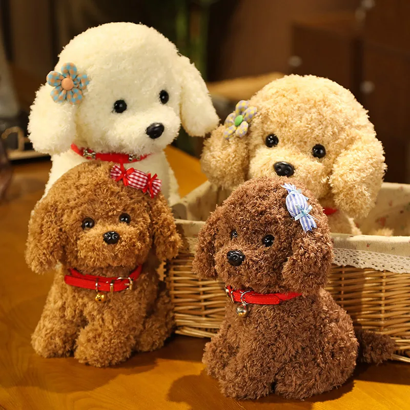 Lovely Curly Hair Teddy Dog Plush Toys Wears Collar Head Flower Teddy Dolls Stuffed Soft Toy Kids Birthday Gifts