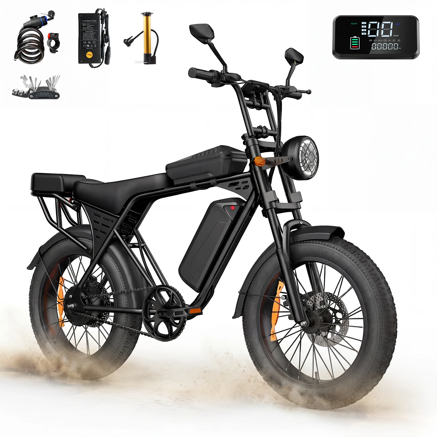 

Electric Mountain Fat Tire E Bike, 20" Electric Motorcycle 750W Peak 48V 15.5AH Battery Electric Ebike, EBike For Adults, 37.9 Miles Range Electric Dirt Bike For Adults, Cheap Adults Electric Bicycle