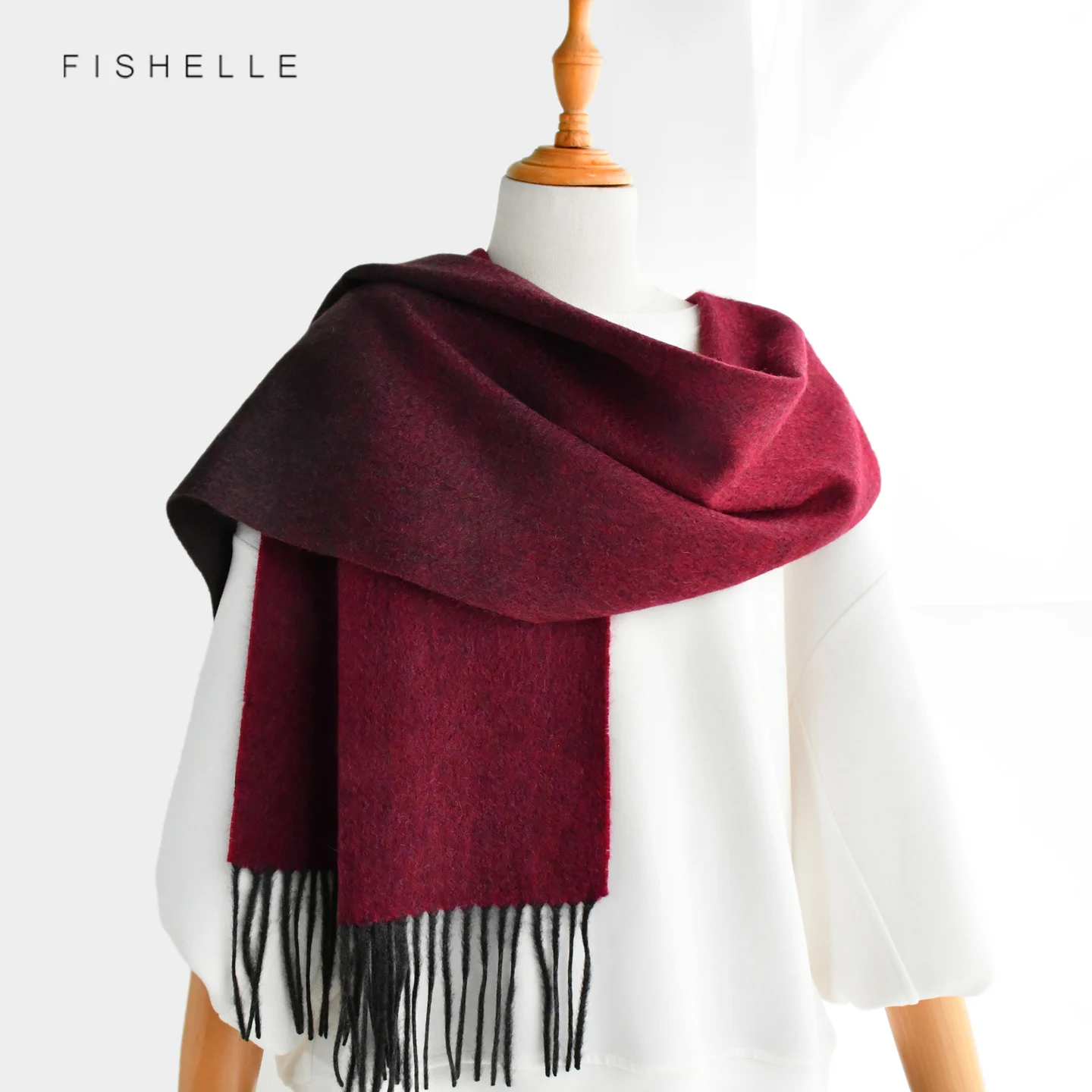 Burgundy Gradient Women 100% Cashmere Scarf Pashmina Autumn Winter Soft Warm High Quality Shawl Tassel Wrap Luxury Lady Gift