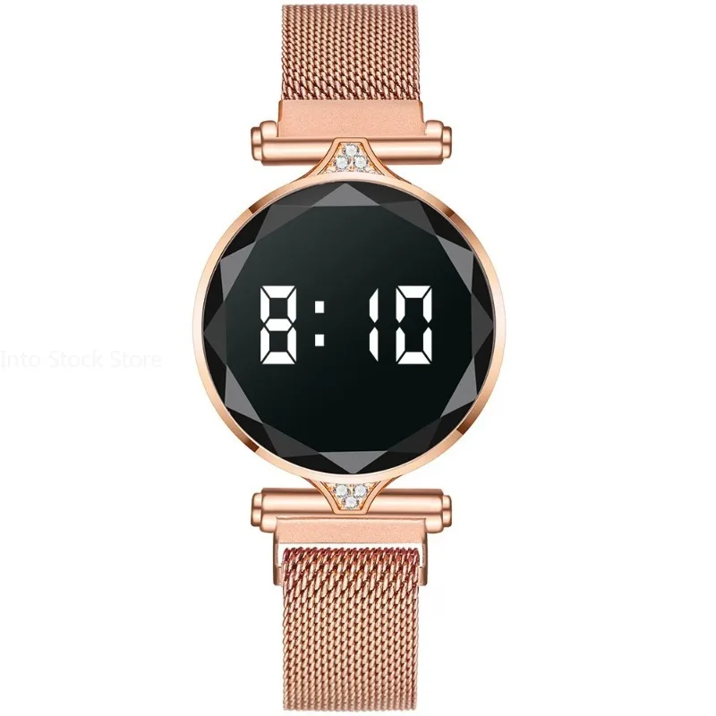 Relojes de lujo para Mujer, Reloj de pulsera de oro rosa de acero inoxidable, Reloj Digital LED para Mujer, Reloj electrónico para Mujer