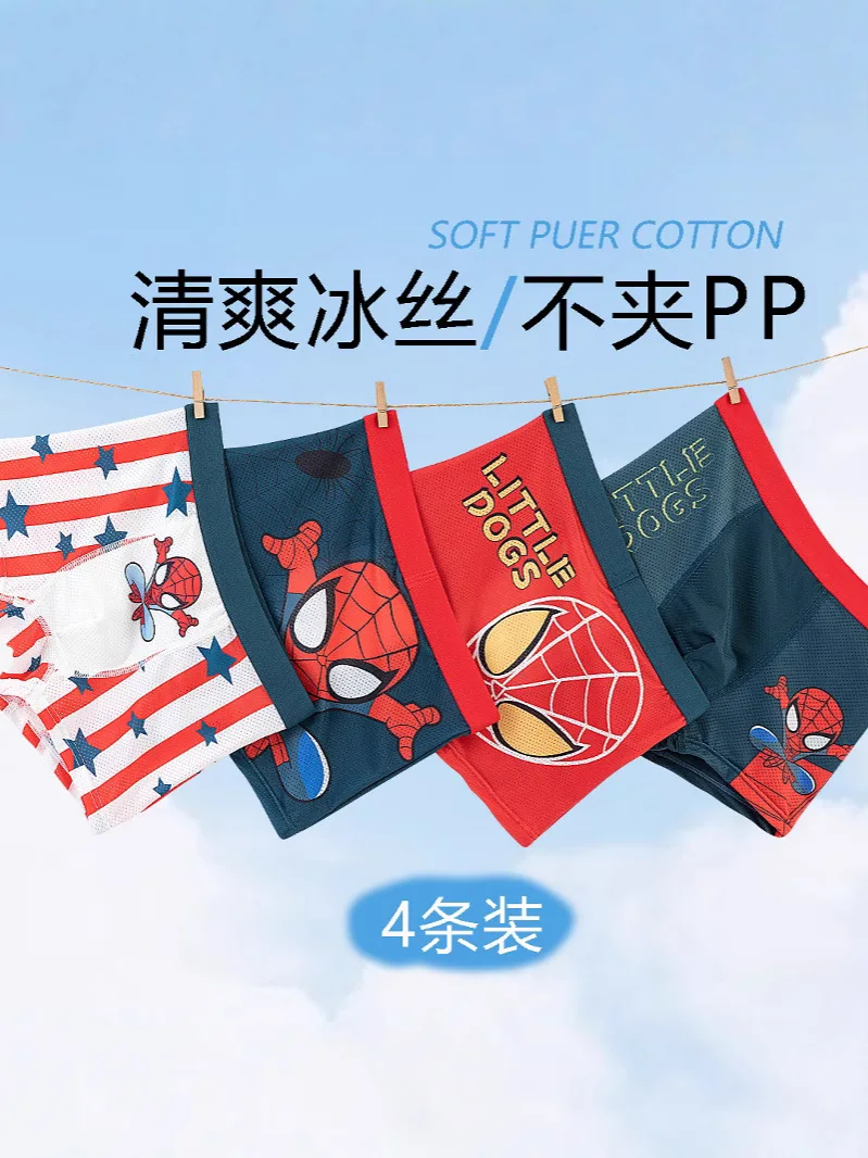 4 piezas de ropa interior de algodón puro para niños de Spiderman, ropa interior de dibujos animados de princesa para niños y niñas