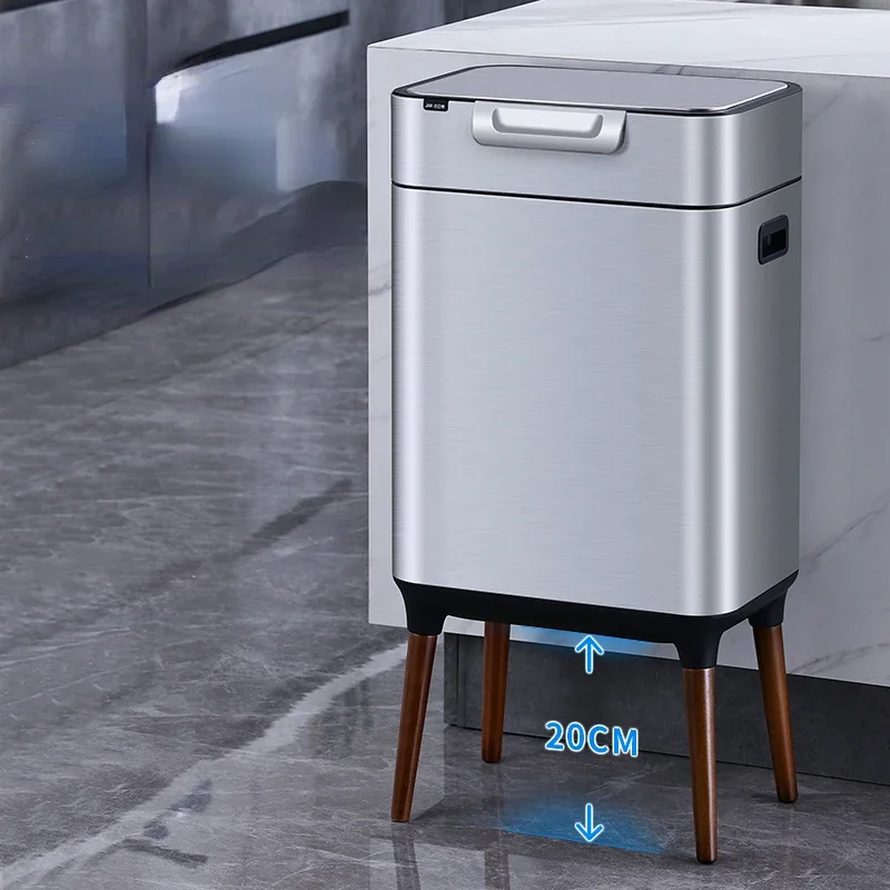 

Stainless Steel Tall Trash Can 18L Kitchen Bathroom Waste Bin Modern Design Office Living Room Odor Control