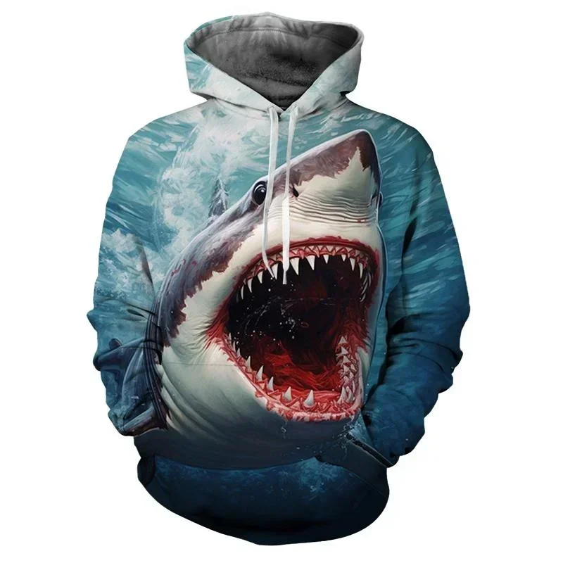 

Autumn Men's and Women's Tops 3D Printed Marine Animal Shark Men's Sweatshirt Fashion Street Casual Personalized Breathable Hood