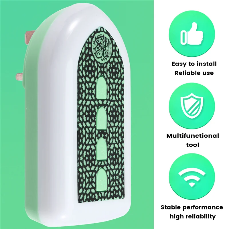 N82R Quran Muslim Speaker For Smart Koran Translation - Small Portable Button Control, UK Plug In Green