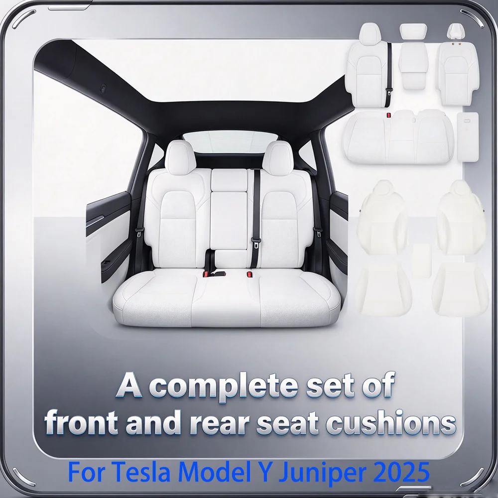 For Tesla Model Y Juniper 2025 Full Set Car Seat Covers Artificial Leather Soft Breathable Seat Protector Cushion Accessories
