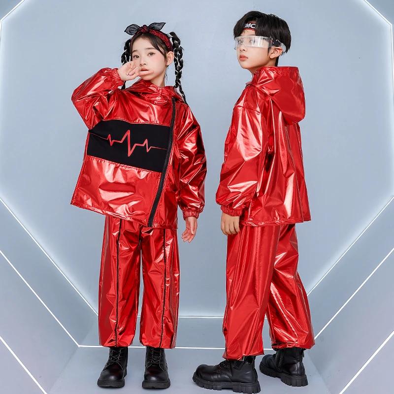 Kinderen Jazzdans Kostuum Futuristische Show Kleding School Prestaties Pak Rode Hip Hop Set Street Dance Kleding VDL4848