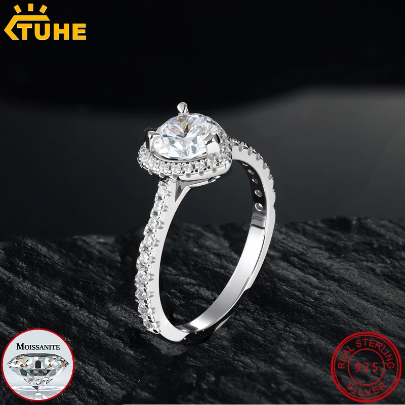 

Ювелирное изделие TUHE высокого качества: обручальное кольцо в форме сердца из серебра S925 с муассанитом VVS1 6 мм для мужчин и женщин, подарок в стиле хип-хоп.