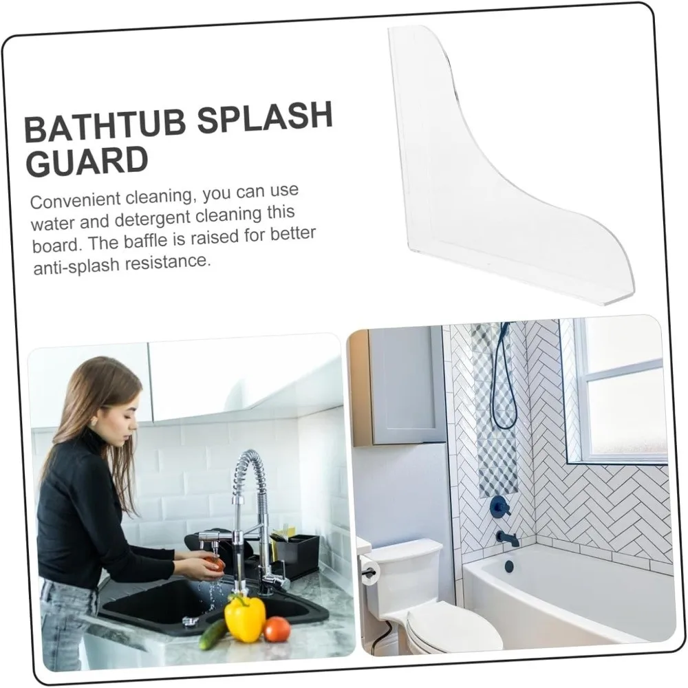 Acrylic Bathtub Splash Guard Transparent Self-Adhesive Sink Splash Cover Waterproof Easy Install Water Baffle Plate Tub