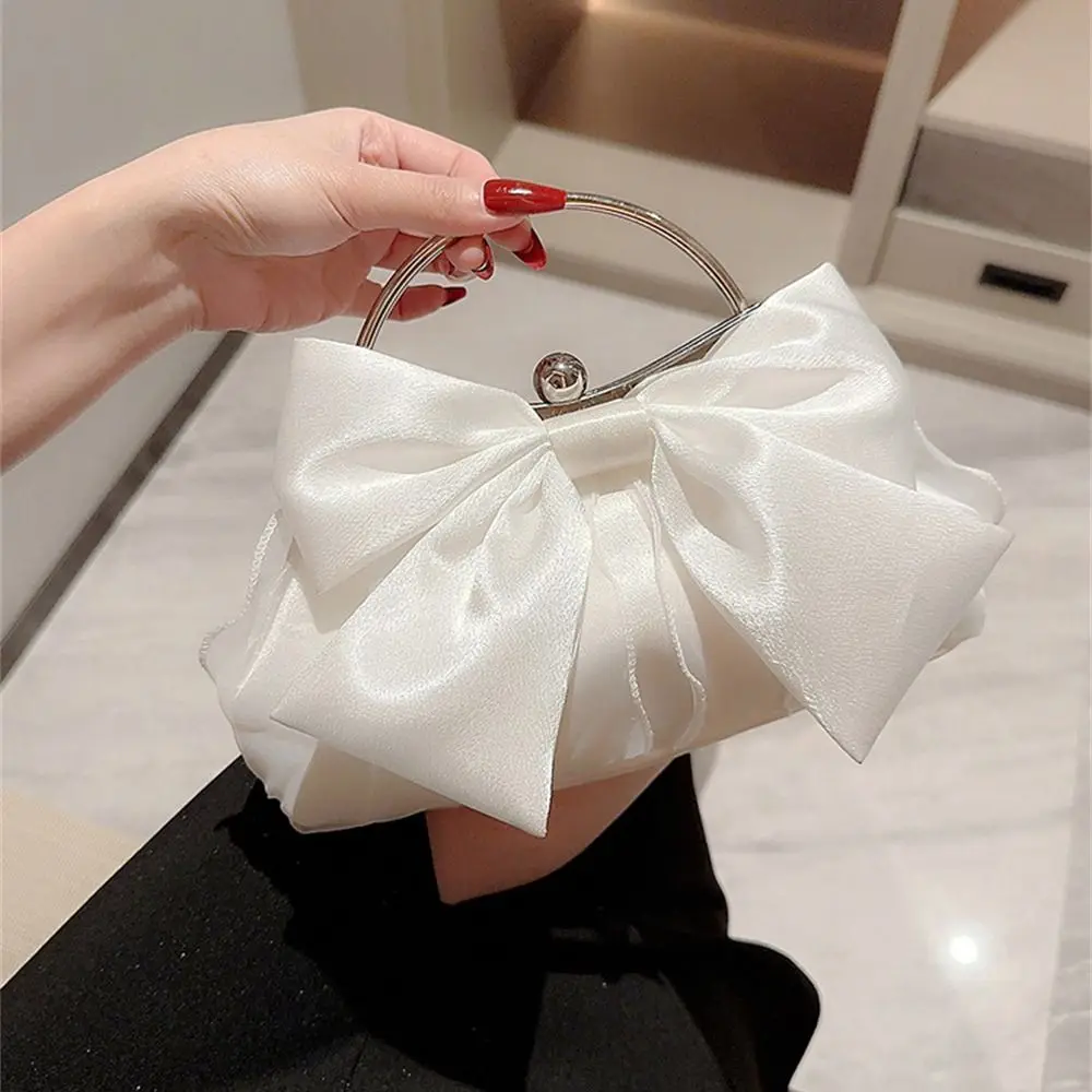 Fashion Gold Bright Silk Bowknot Evening Bag Chain Shoulder Bags Elegant Luxury Purse Causal Handbags for Women Female