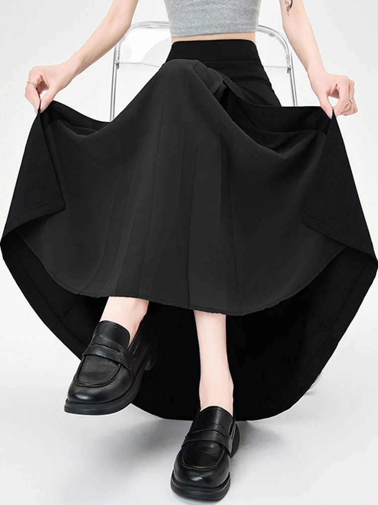 Solid Color Suit Half Skirt Commuting High Waist Split Chiffon Splicing A-line Skirt Temperament Mid Length Skirt Summer New