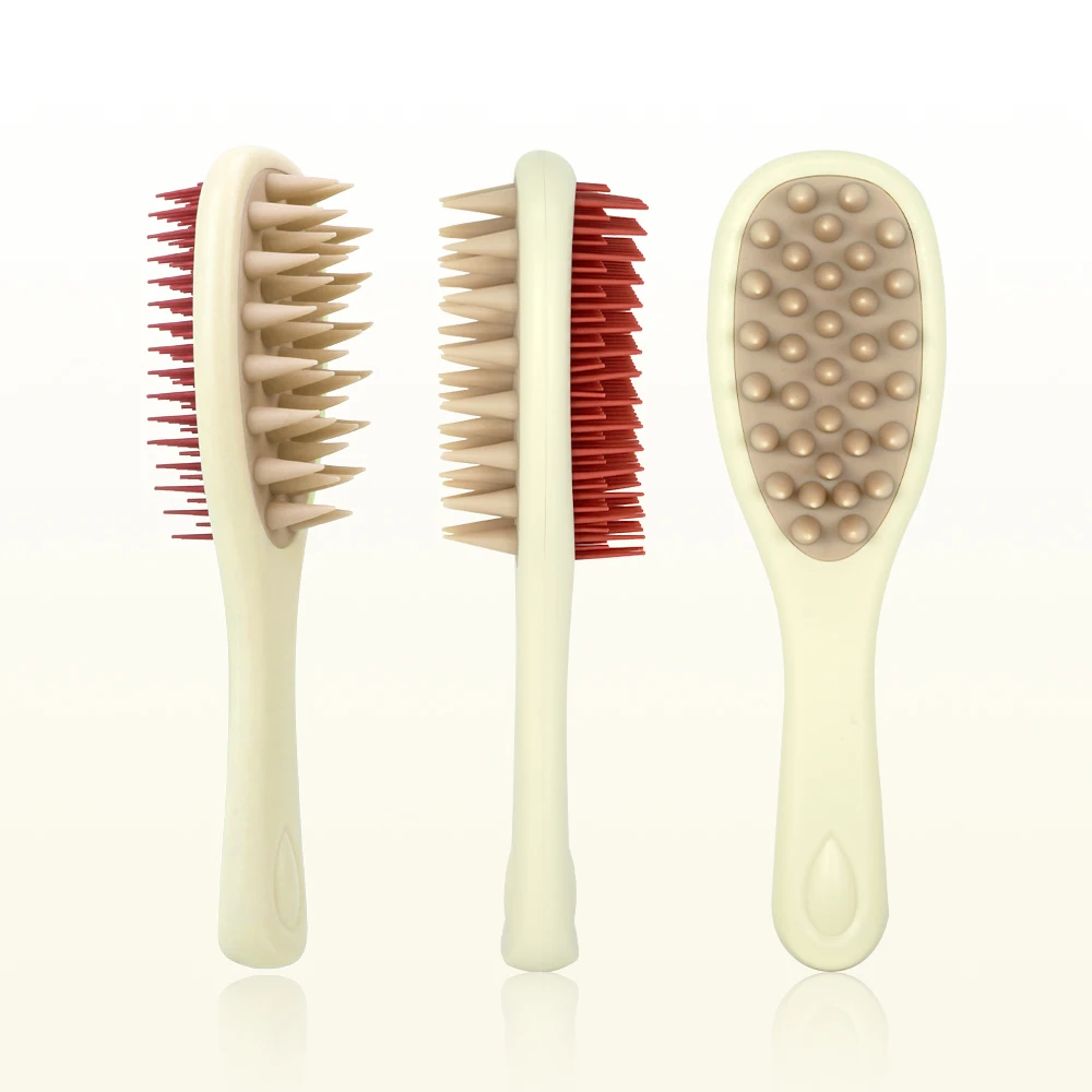 Long Handled Double-sided Scalp Massage Hair Brush -Sided Silicone Bristles and Scalp Massager,Suitable for Both Dry and Wet Use