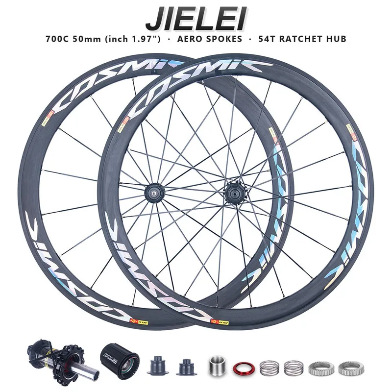 JIELEI X Ridgeloop 700C Road Bike Wheelset 54T Ratchet Hub Aluminum Alloy Rim 40/50mm Depth Rim Brake & Disc Brake