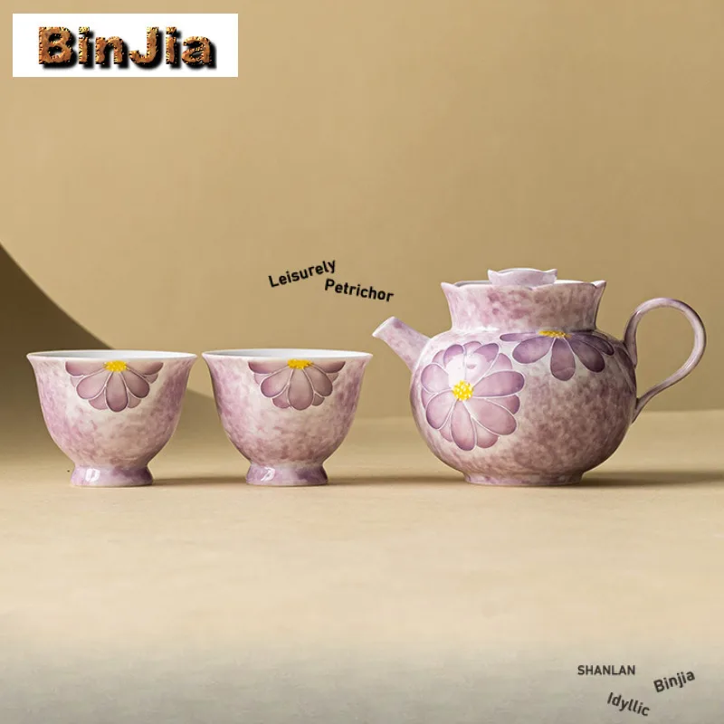 

Hand-painted Purple Daisy Tea Set Complete Set Elegant Tea Ceremony Set Household Teapot And Tea Cup Set Cha Accessories Craft