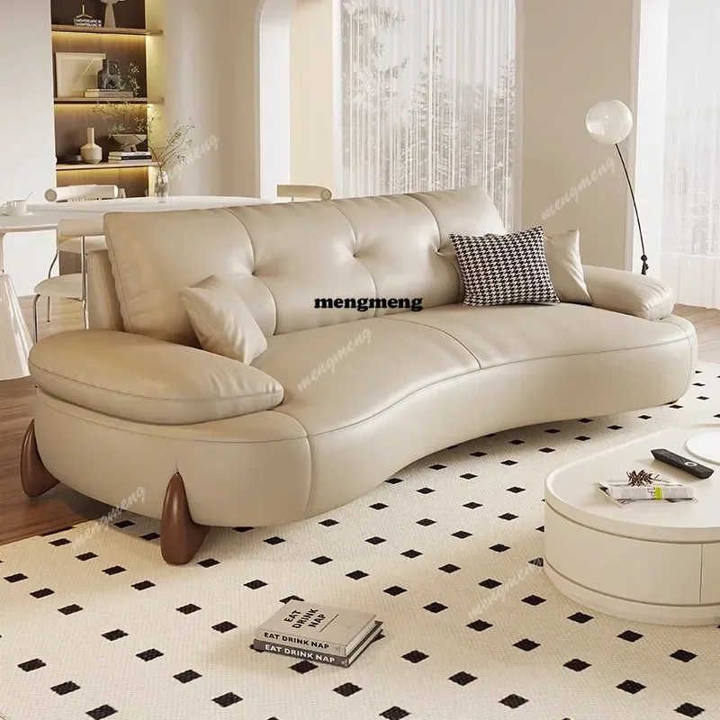 Durable leather living room, down cotton candy, curved first layer cowhide sofa, high-end