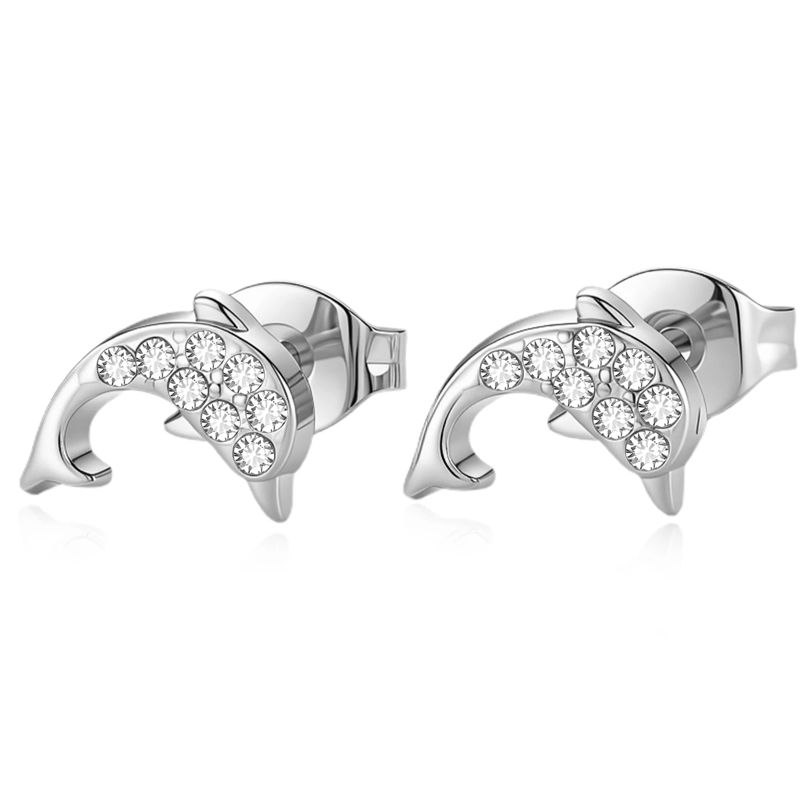 HIPEE Mini Dolphin Stud Earrings for Women Stainless Steel Tiny Dolphin Ear Jewelry Ocean Animal Earrings Gift