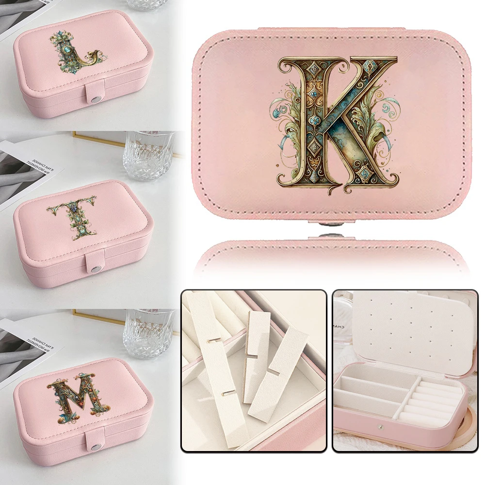 

Jewelry Casket Large Capacity Travel Jewelry Organizer Necklace Earring Display Double Layer Storage Box Graphic Letter Series