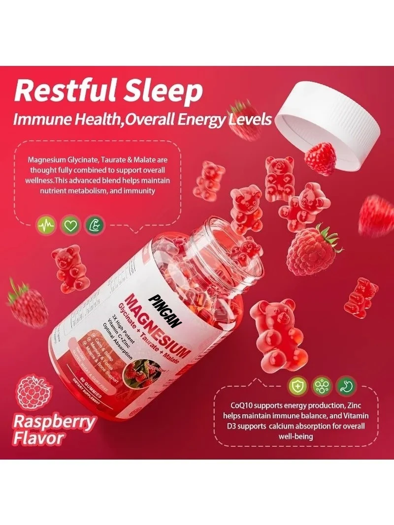 Glycine Magnesium Gummies, Containing Taurine, Malic Acid, Vitamins, and Calcium, Provide Body Support
