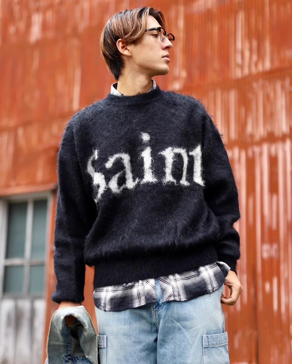 

2024 Saint Michael classic logo mohair sweater High Quality CREW NECK Knit Sweatshirts MY695