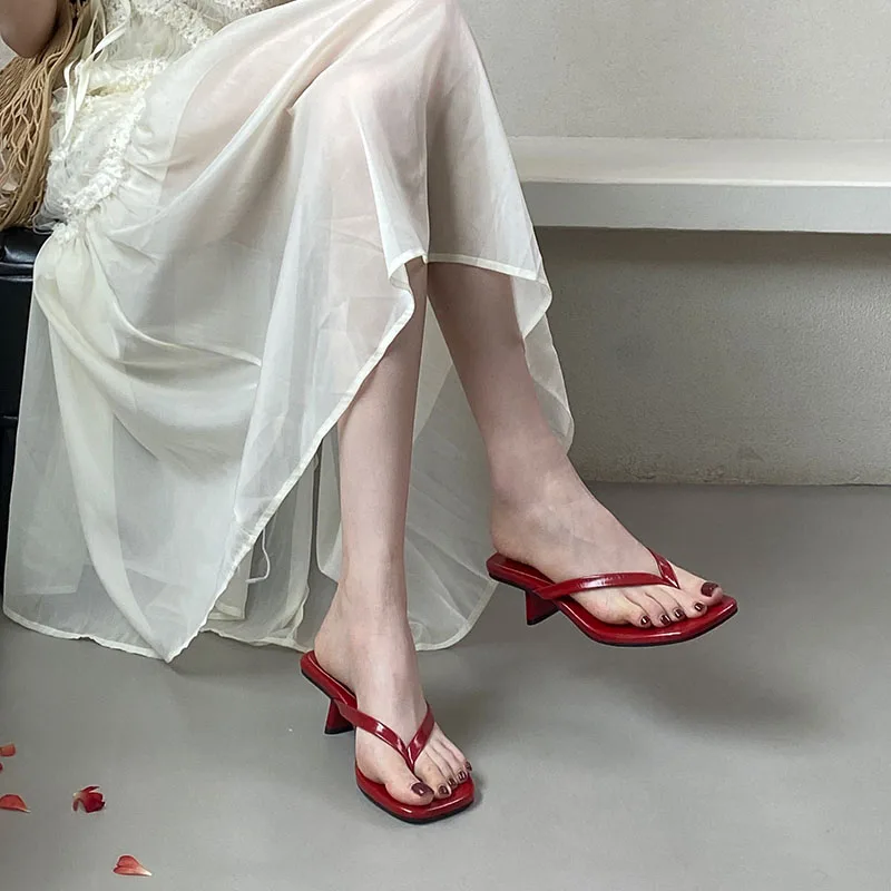 Modische Damen-Sandalen mit eckiger Zehenpartie, 4 cm Absatz, Pantoletten, Sommerschuhe, lässige Flip-Flops, dünne Absatzschuhe, Pumps – Detail 11